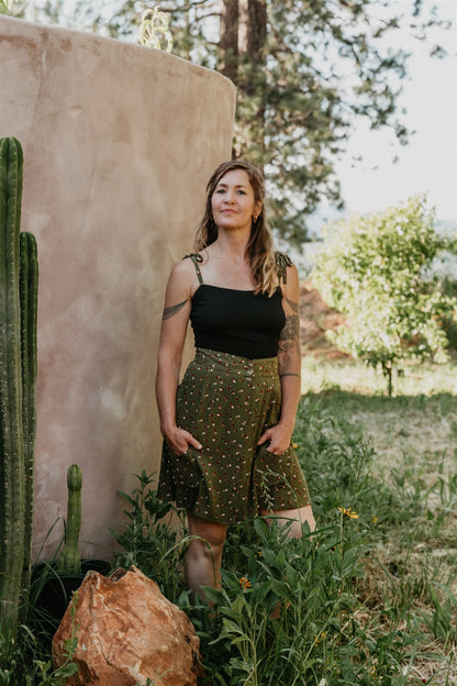 Rah Rah Skirt in Green Floral Calico Crepe