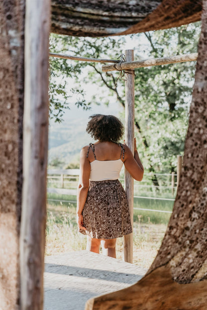 Rah Rah Skirt in Brown and Oat Floral