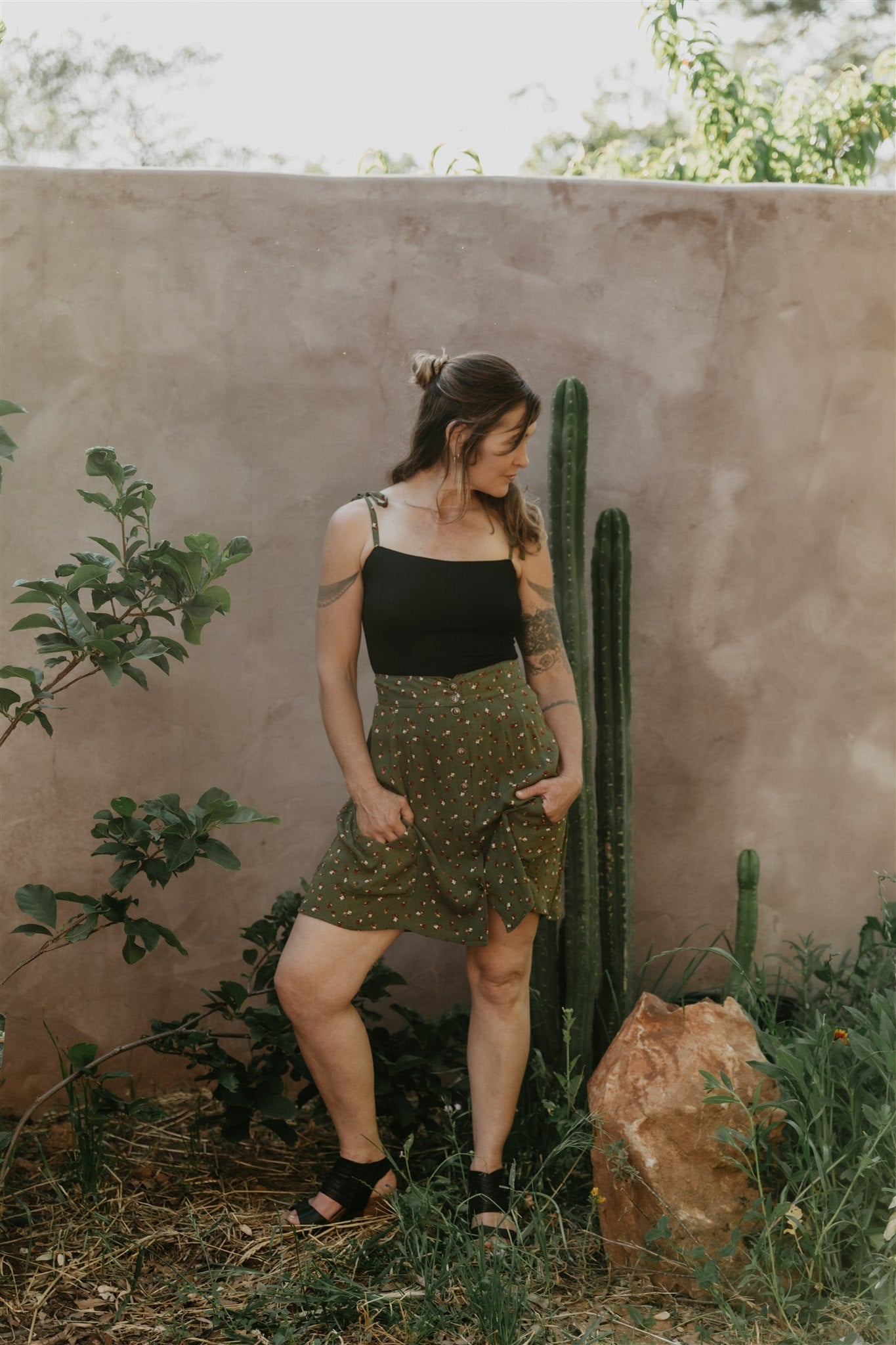 Rah Rah Skirt in Green Floral Calico Crepe