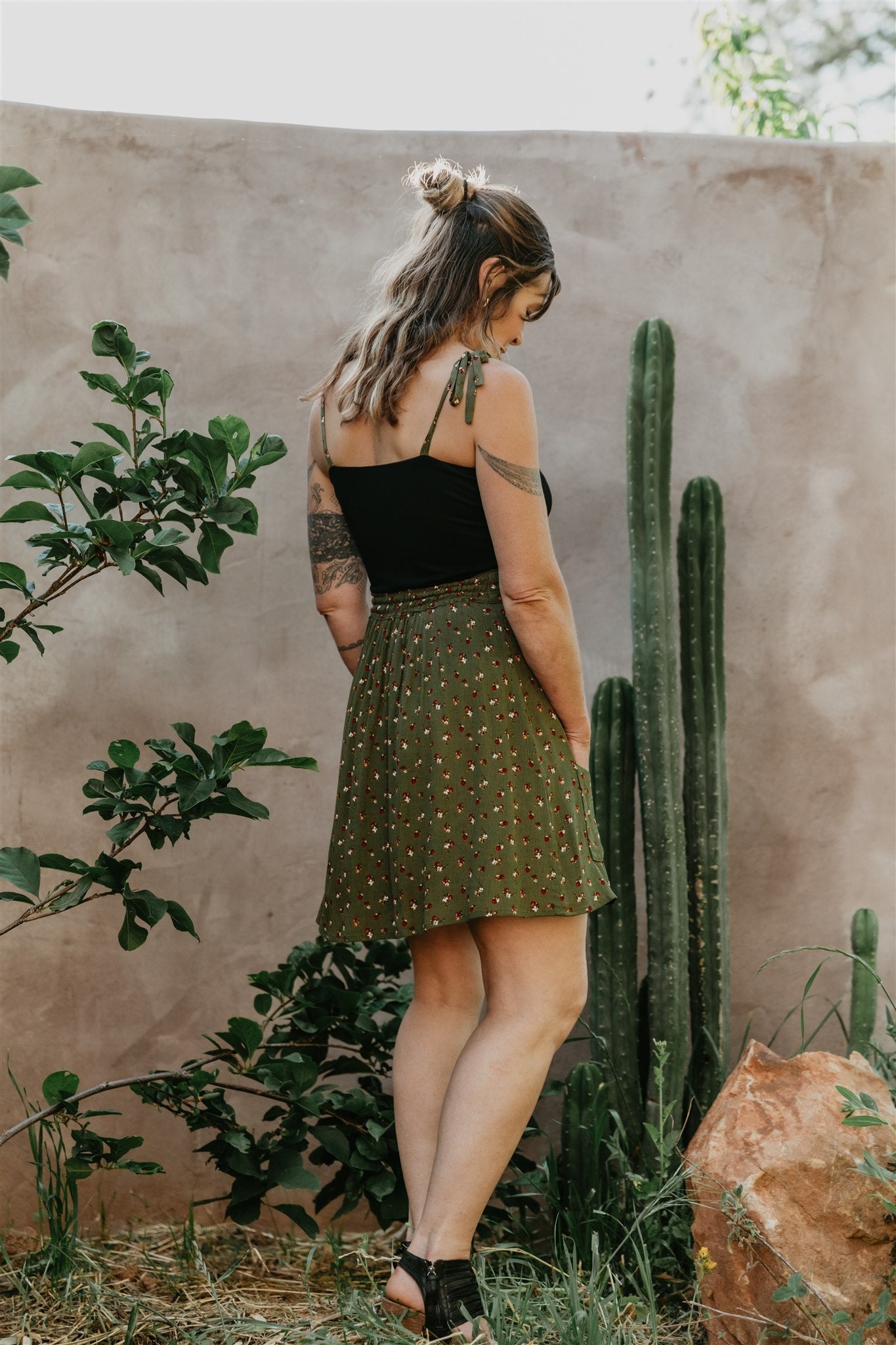Rah Rah Skirt in Green Floral Calico Crepe