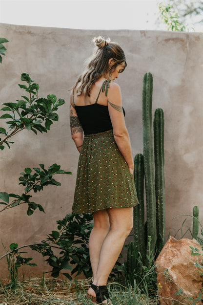 Rah Rah Skirt in Green Floral Calico Crepe