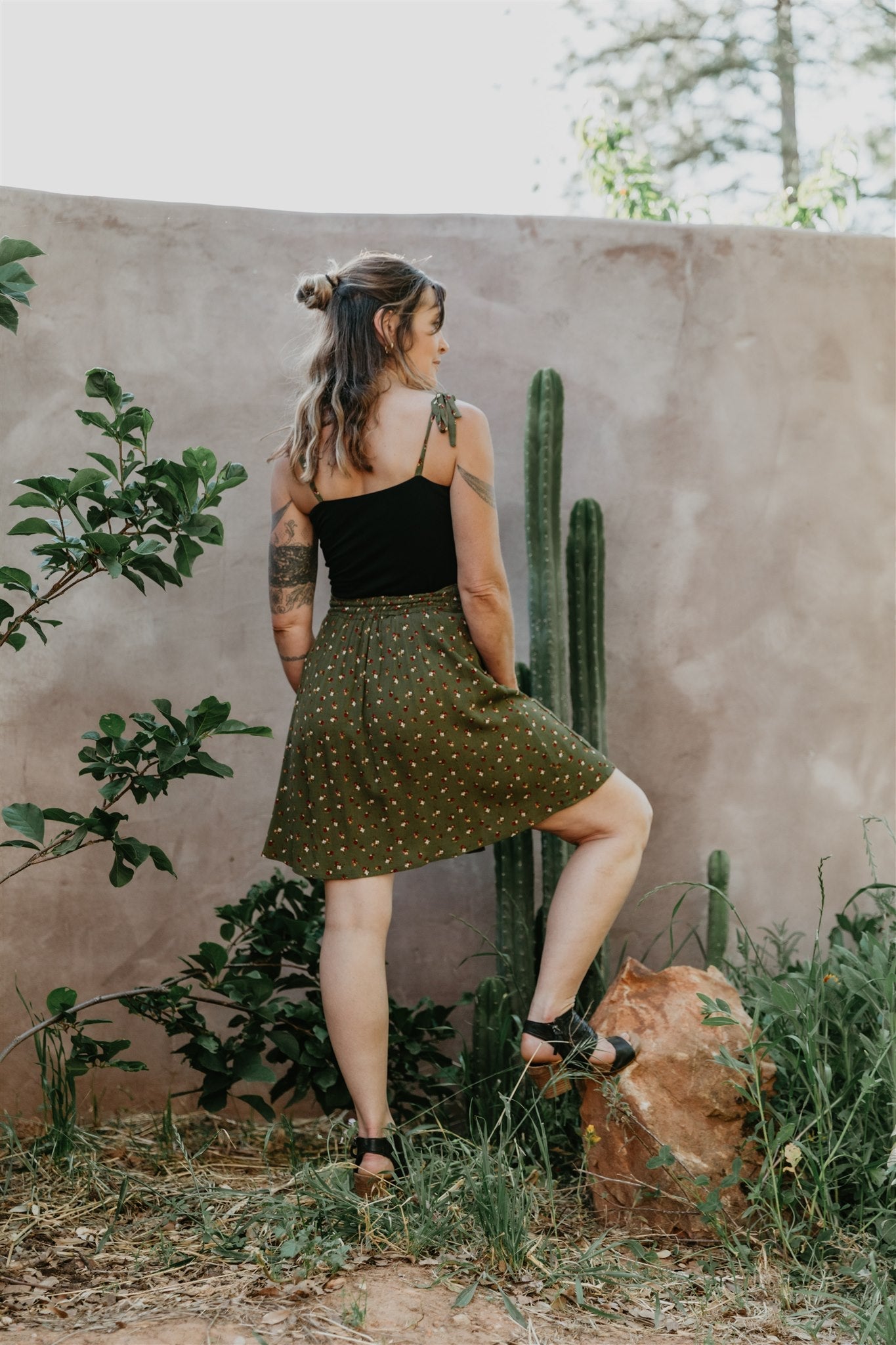 Rah Rah Skirt in Green Floral Calico Crepe