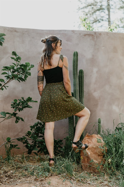 Rah Rah Skirt in Green Floral Calico Crepe