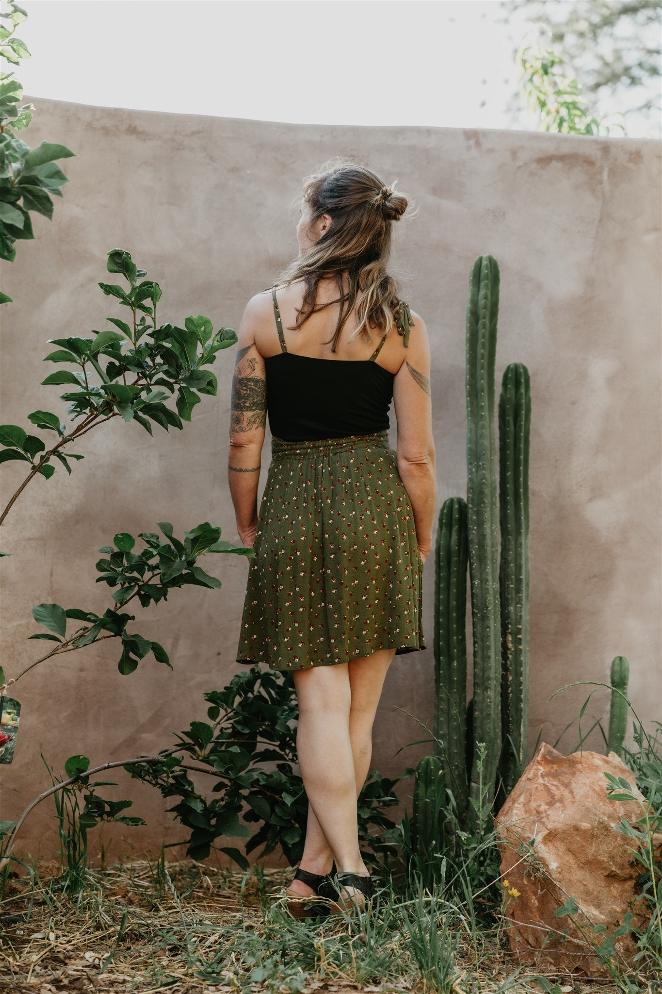 Rah Rah Skirt in Green Floral Calico Crepe