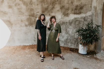 Tyrah Dress in Green Floral Calico Crepe