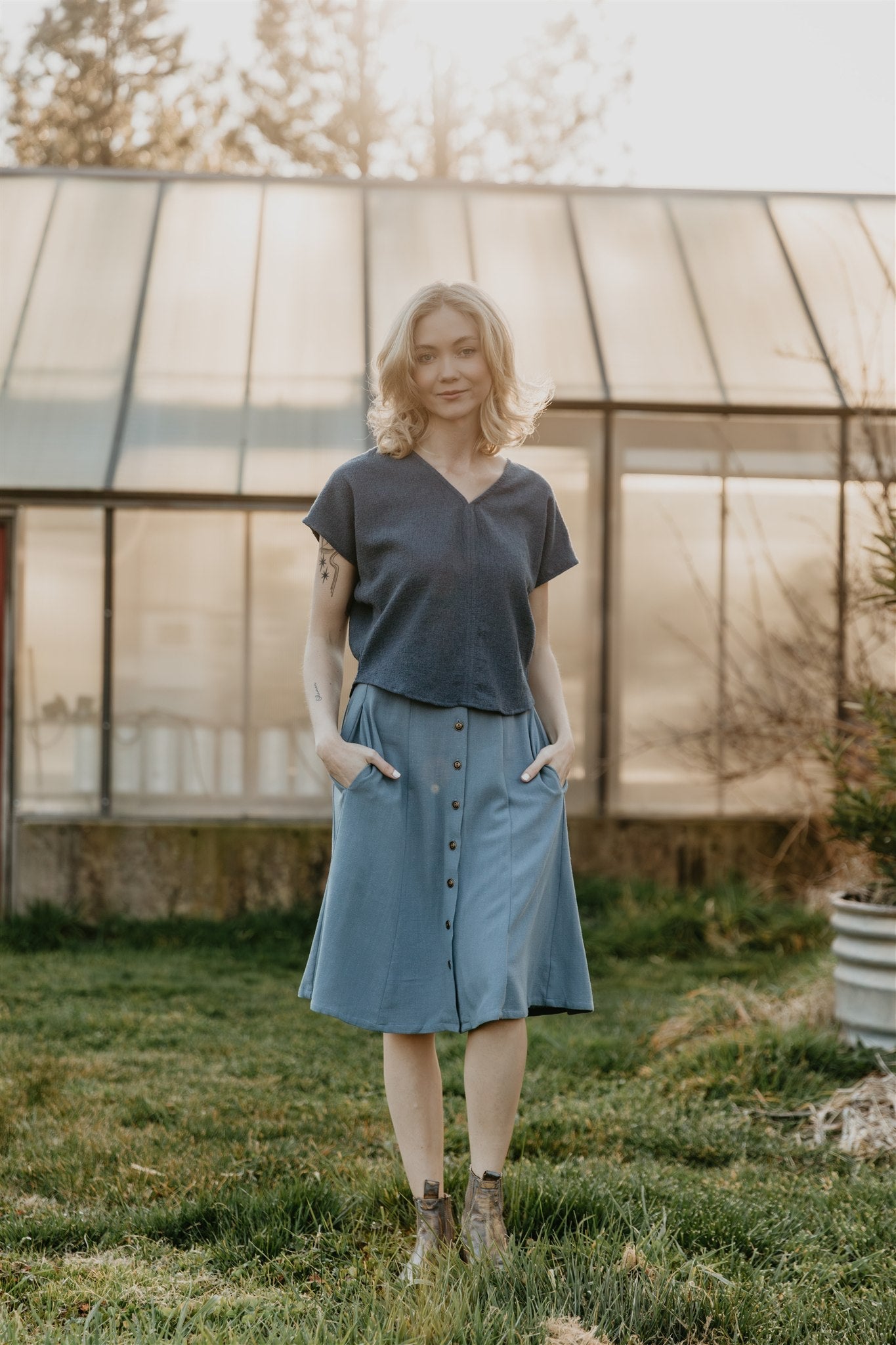 Bae Skirt in Blue Irish Linen