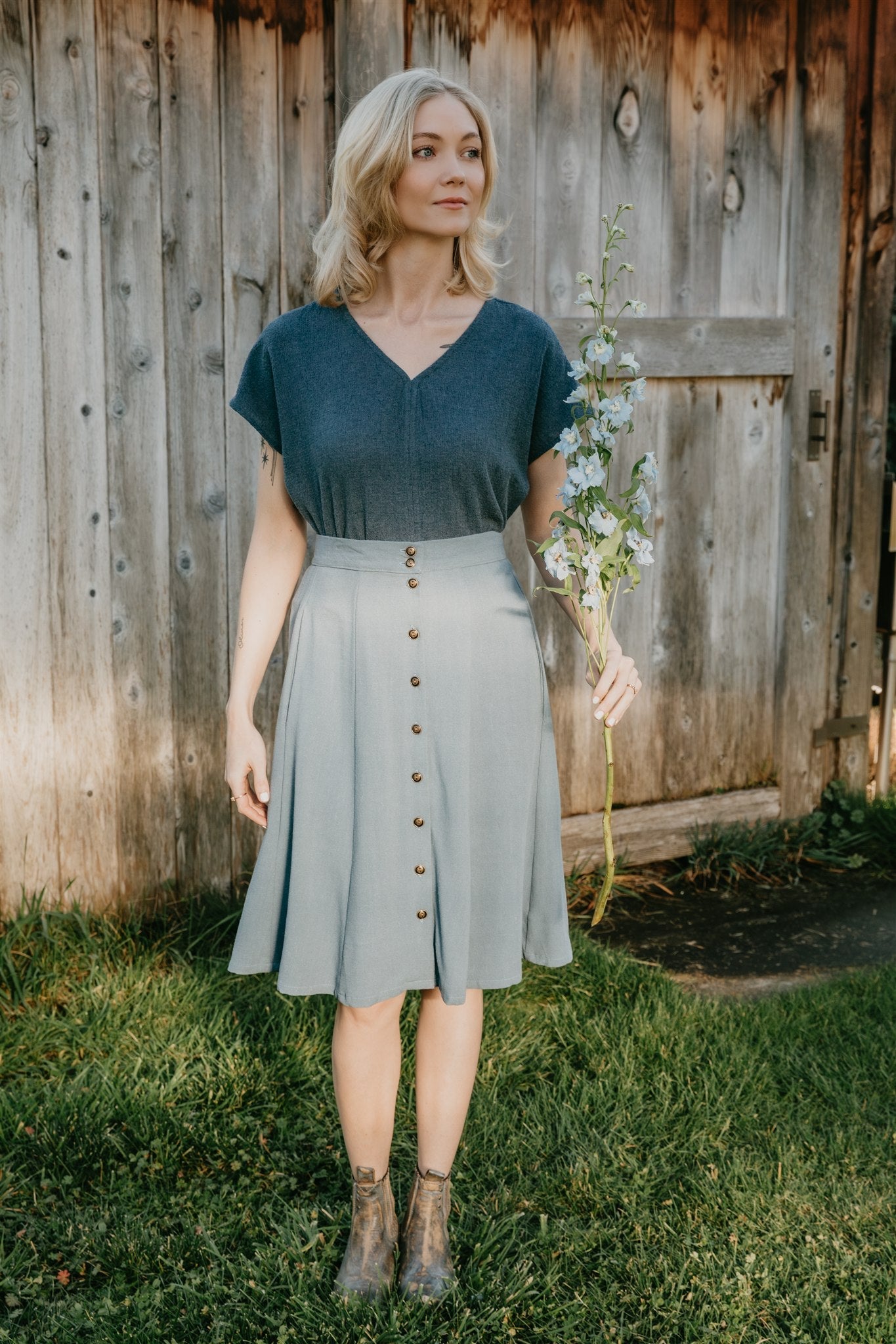 Bae Skirt in Blue Irish Linen