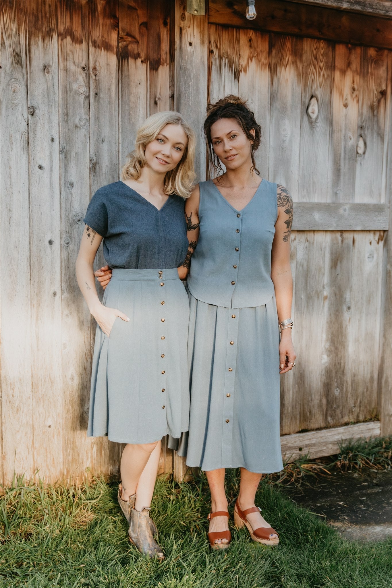 Aviva Top in Textured Blue Irish Linen