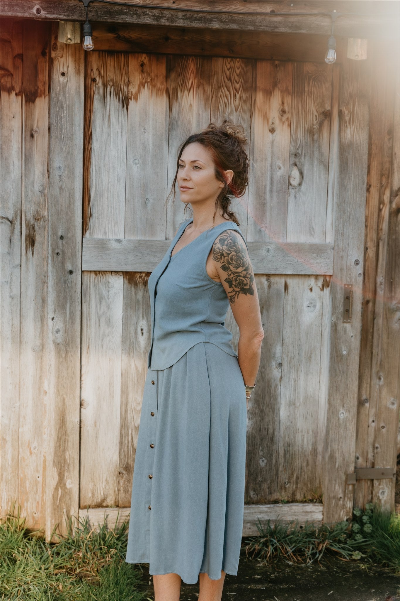 Trices Skirt in Textured Blue Irish Linen
