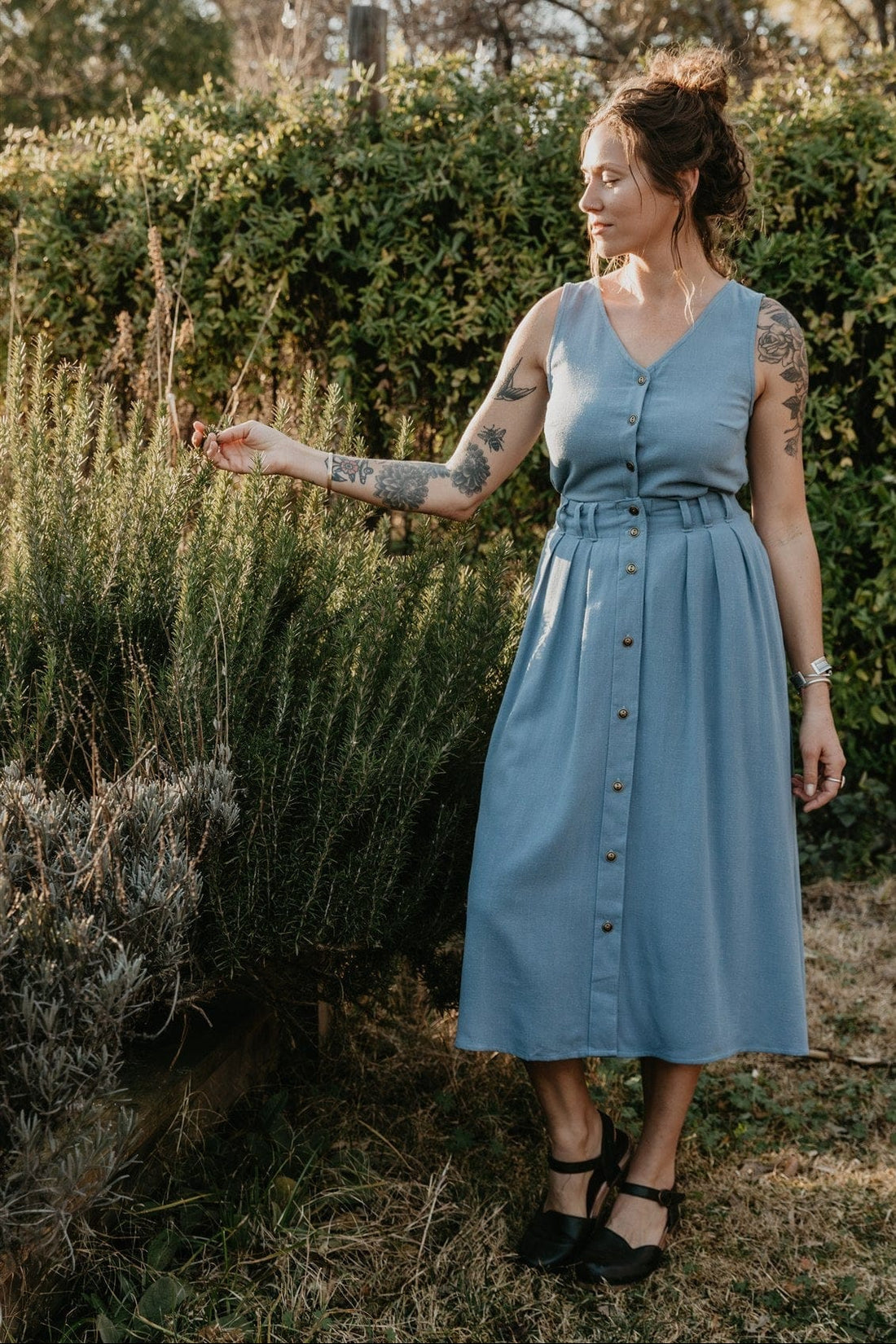 Field Day Skirt Trices Skirt in Textured Blue Irish Linen