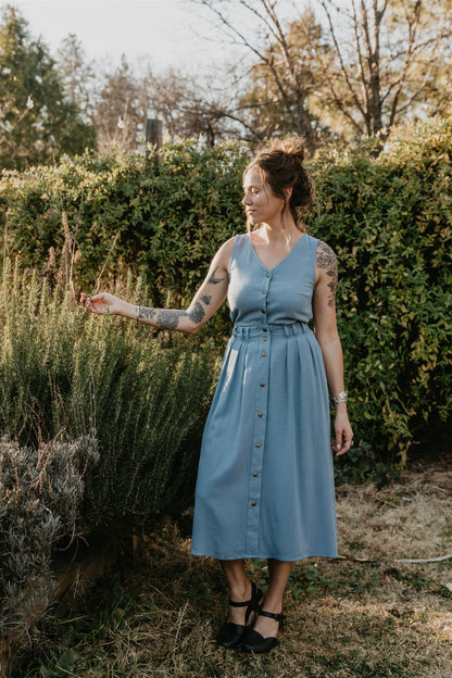 Aviva Top in Textured Blue Irish Linen