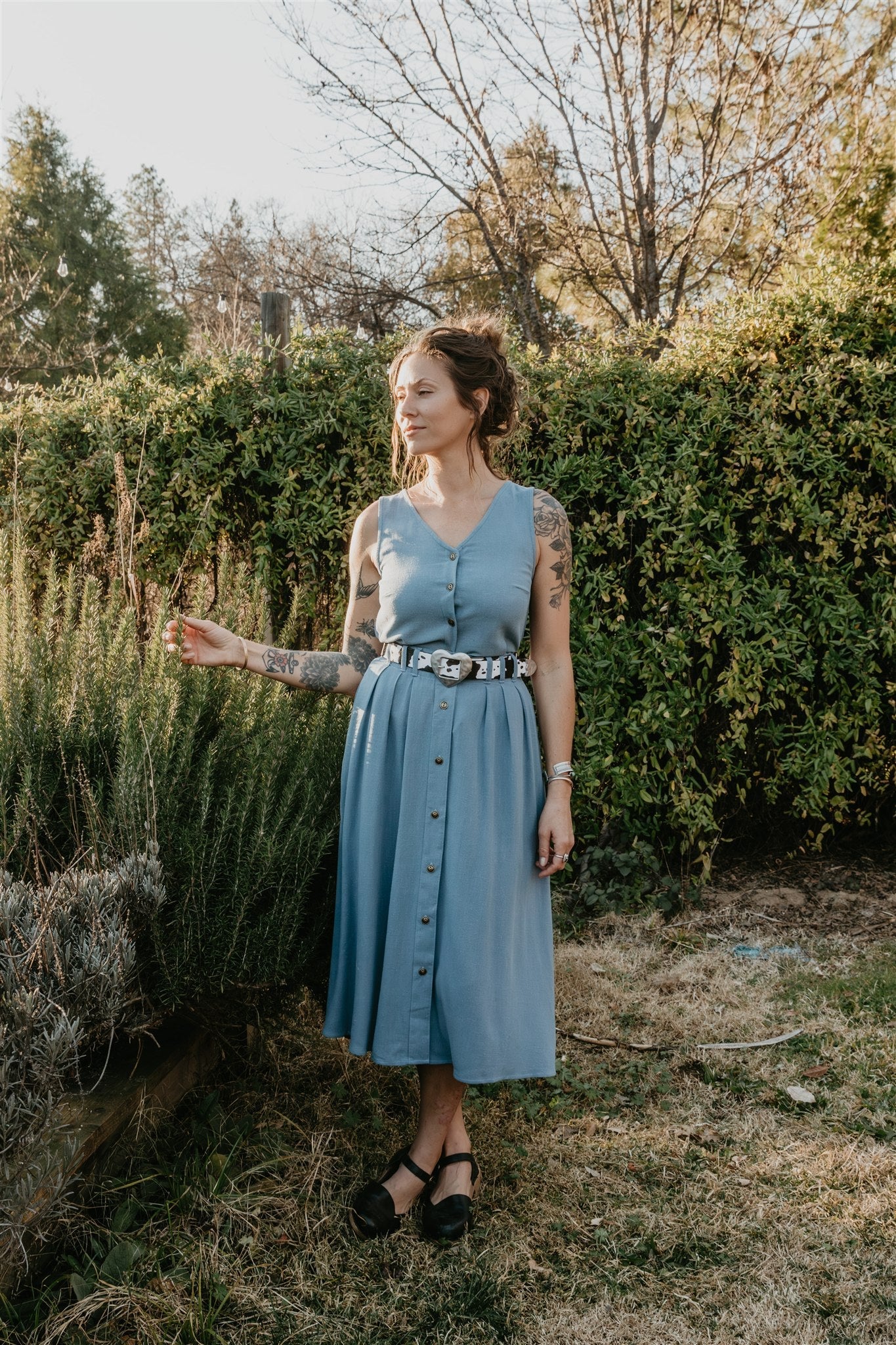 Aviva Top in Textured Blue Irish Linen