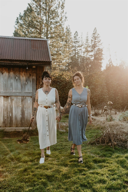 Trices Skirt in Textured Blue Irish Linen