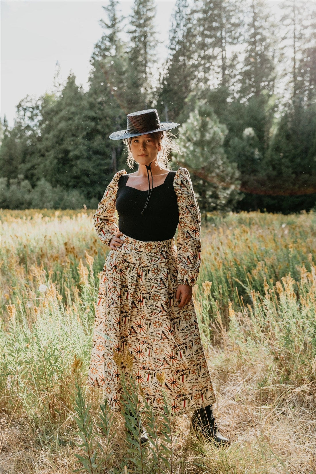 Field Day Top Elizabeth Top in Black on Tarot Cotton