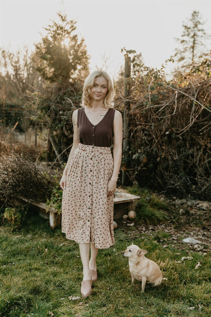 Trices Skirt in Sand Floral Crepe