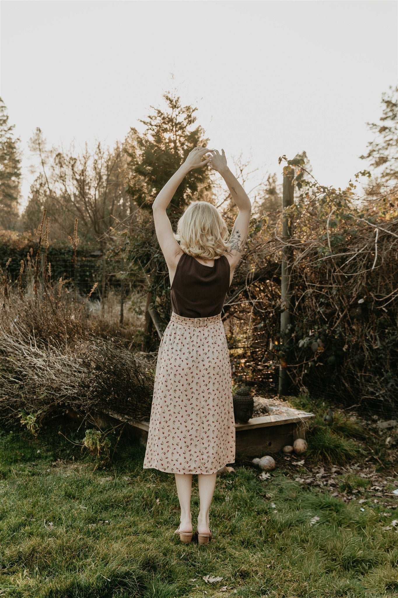 Trices Skirt in Sand Floral Crepe