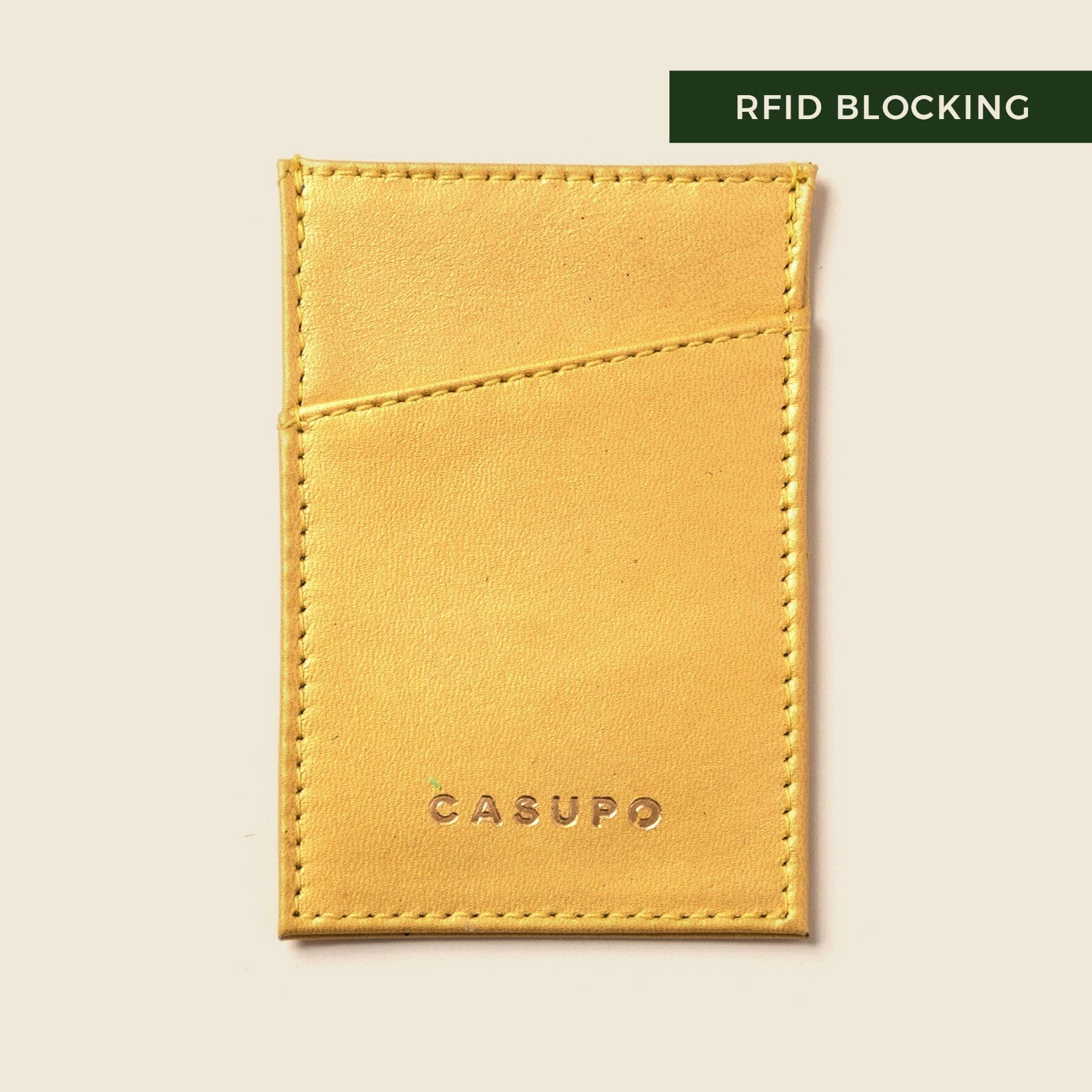 CASUPO Slim Card Holder Minimalist Wallet With RFID Protection - Metallic Yellow