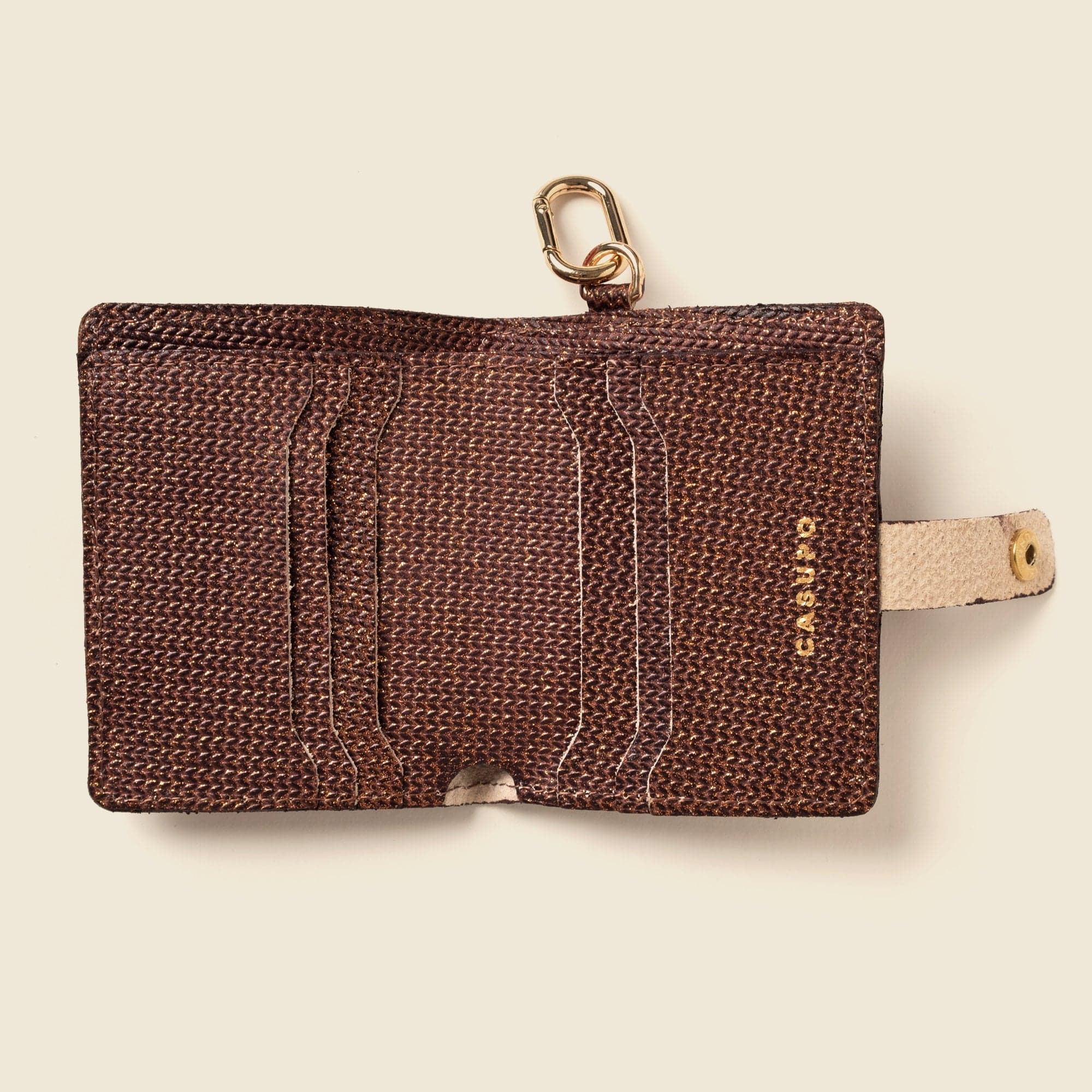 CASUPO Small Bifold Wallet with Snap and Key Ring - Bronze Glow