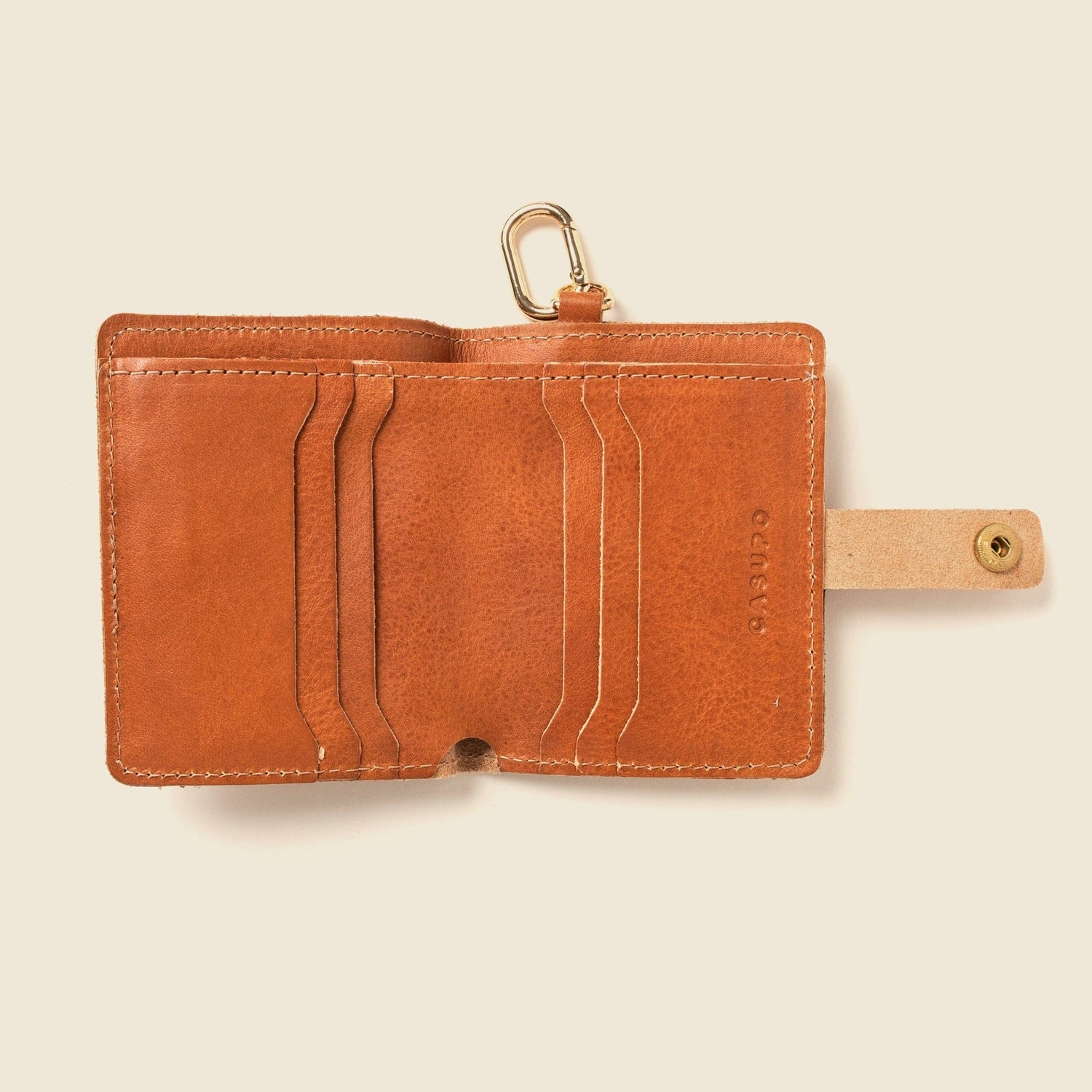 CASUPO Small Bifold Wallet with Snap and Key Ring - Natural