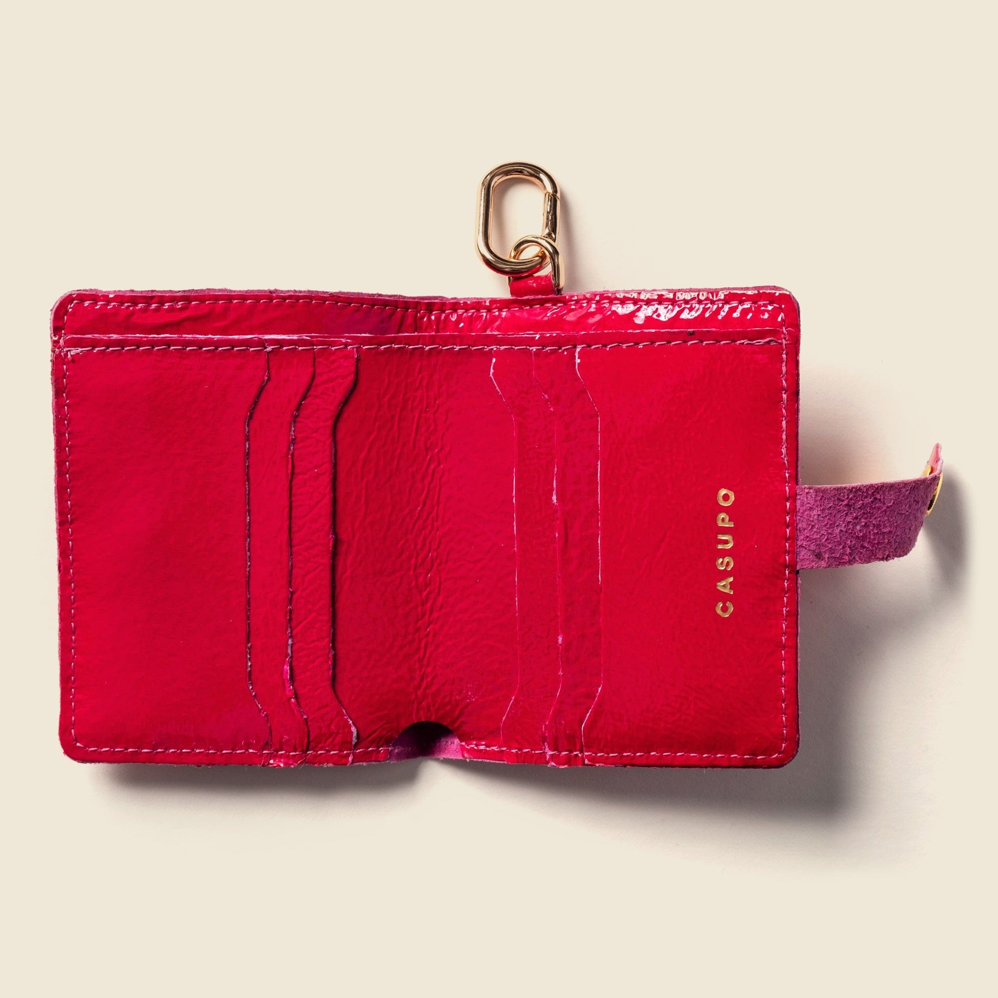 CASUPO Small Bifold Wallet with Snap and Key Ring - Hot Pink