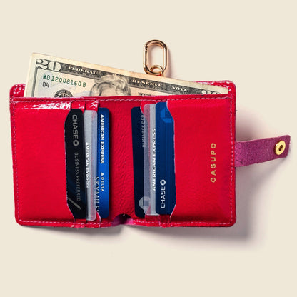CASUPO Small Bifold Wallet with Snap and Key Ring - Hot Pink