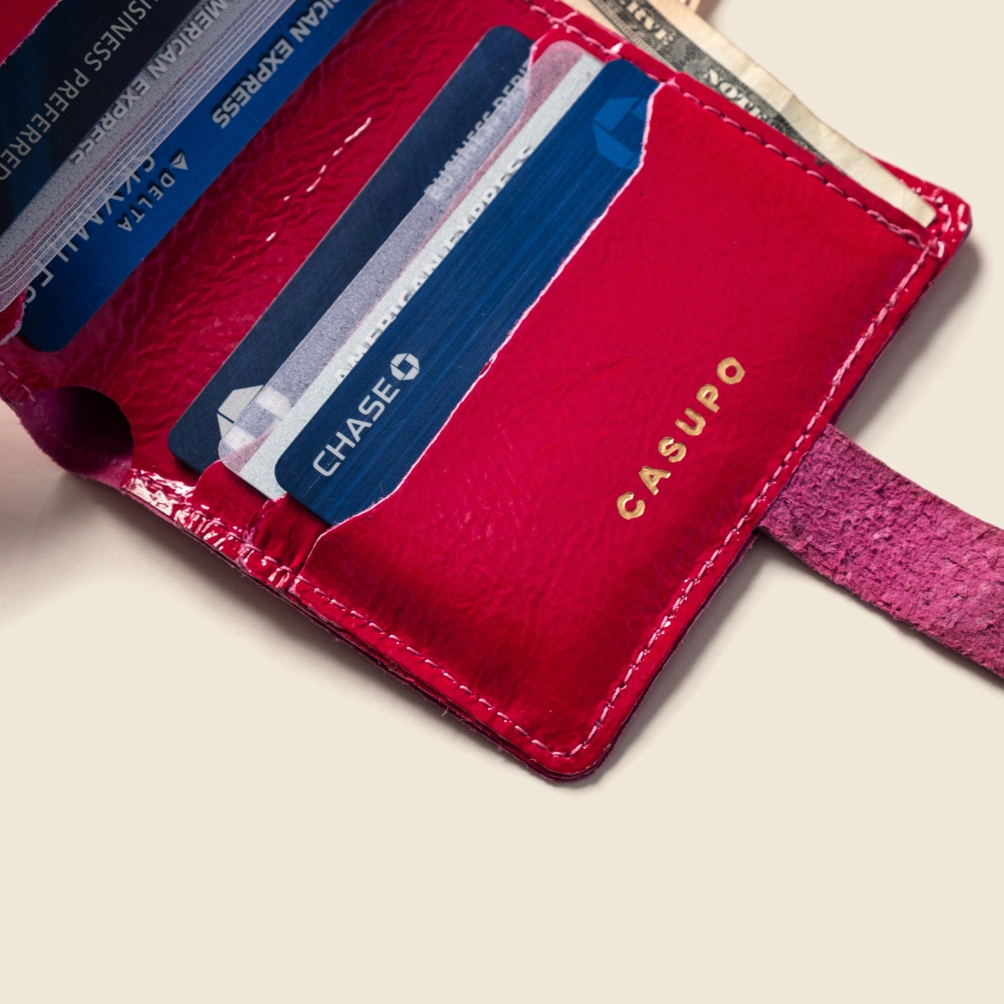 CASUPO Small Bifold Wallet with Snap and Key Ring - Hot Pink