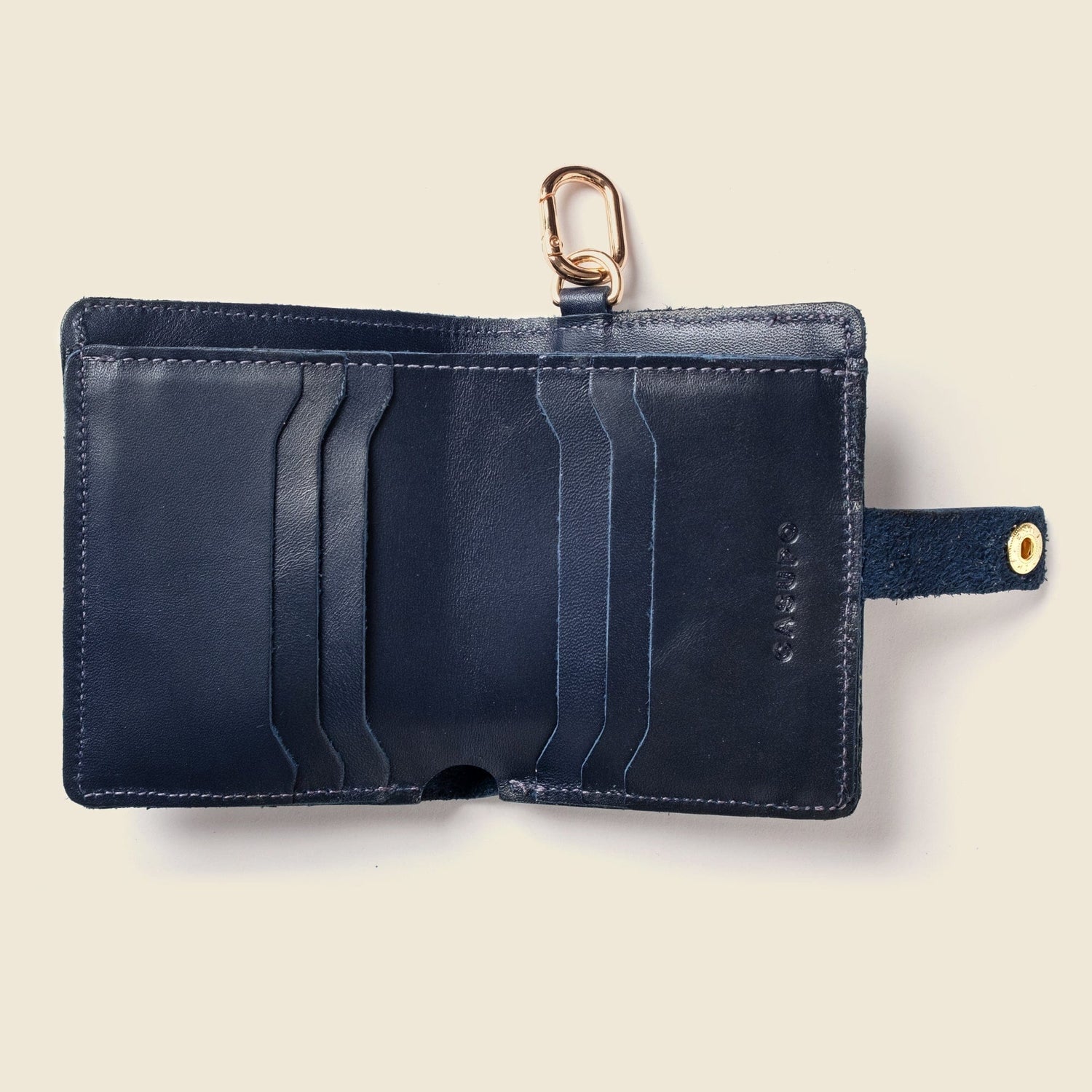 CASUPO Small Bifold Wallet with Snap and Key Ring - Navy