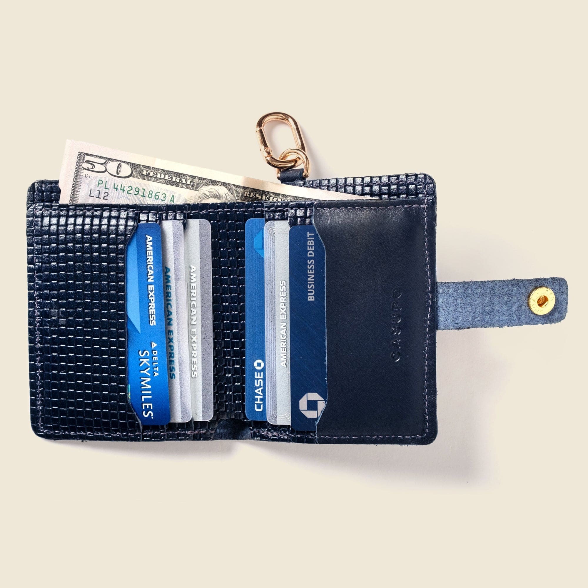 CASUPO Small Bifold Wallet with Snap and Key Ring - Navy Limited Edition