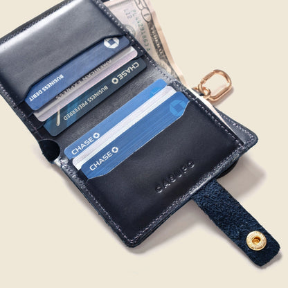 CASUPO Small Bifold Wallet with Snap and Key Ring - Navy
