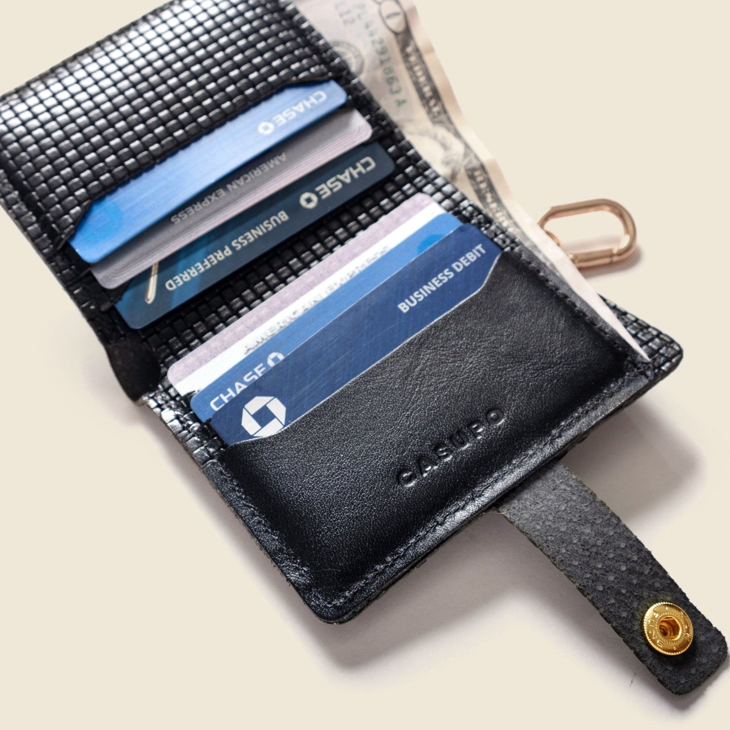 CASUPO Small Bifold Wallet with Snap and Key Ring - Black Limited Edition