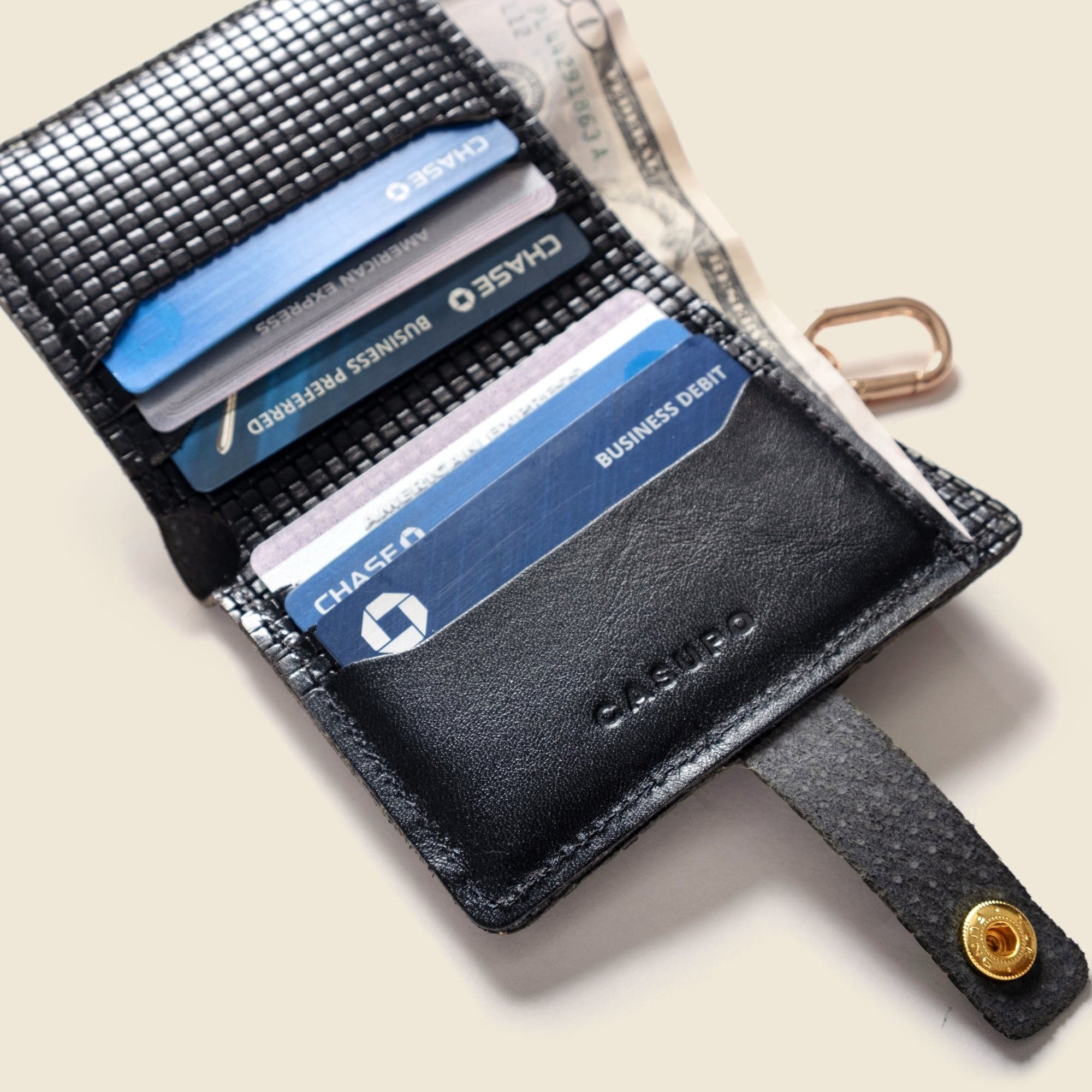 CASUPO Small Bifold Wallet with Snap and Key Ring - Black Limited Edition