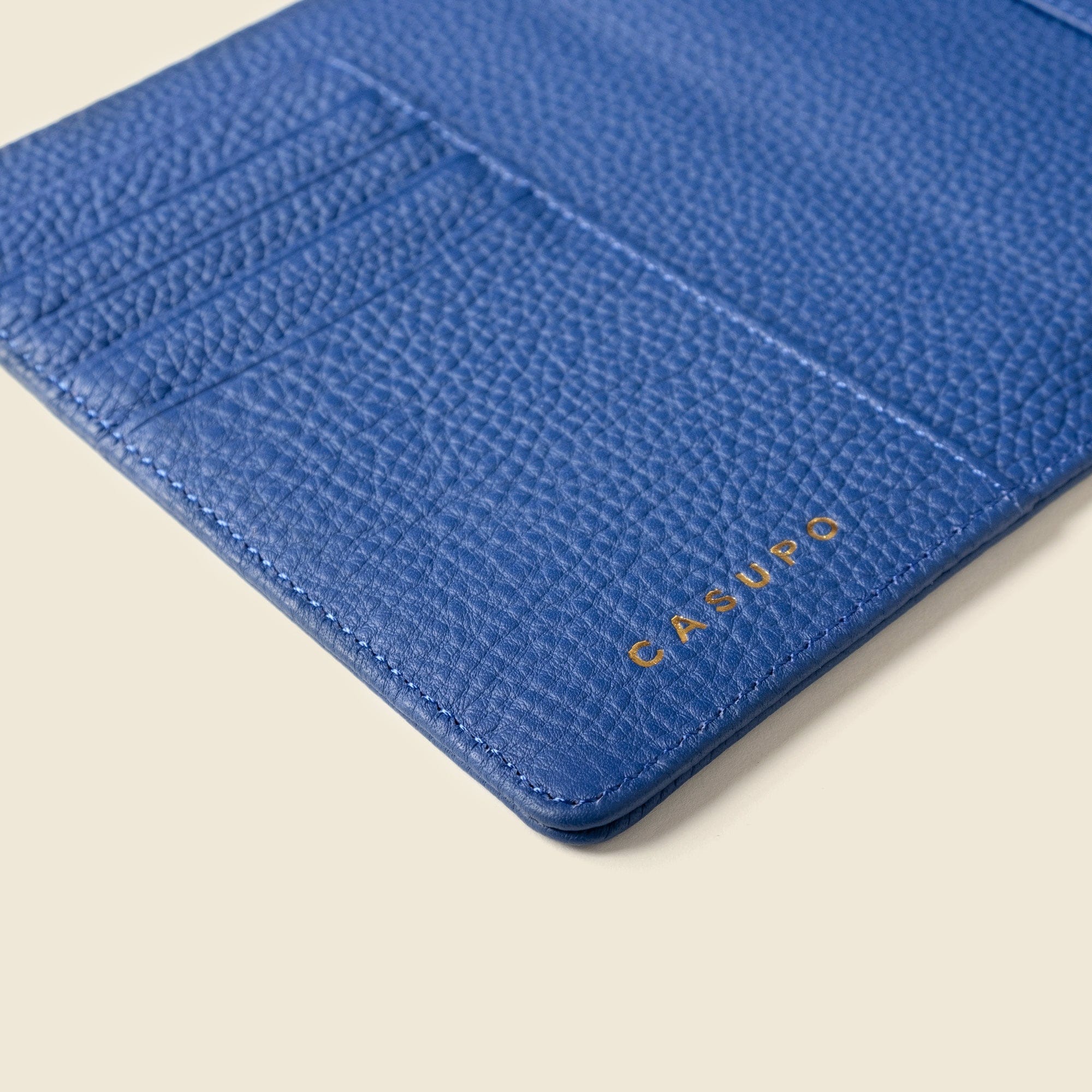 CASUPO Small Leather Goods Leather Passport Wallet with RFID Shield- Cobalt