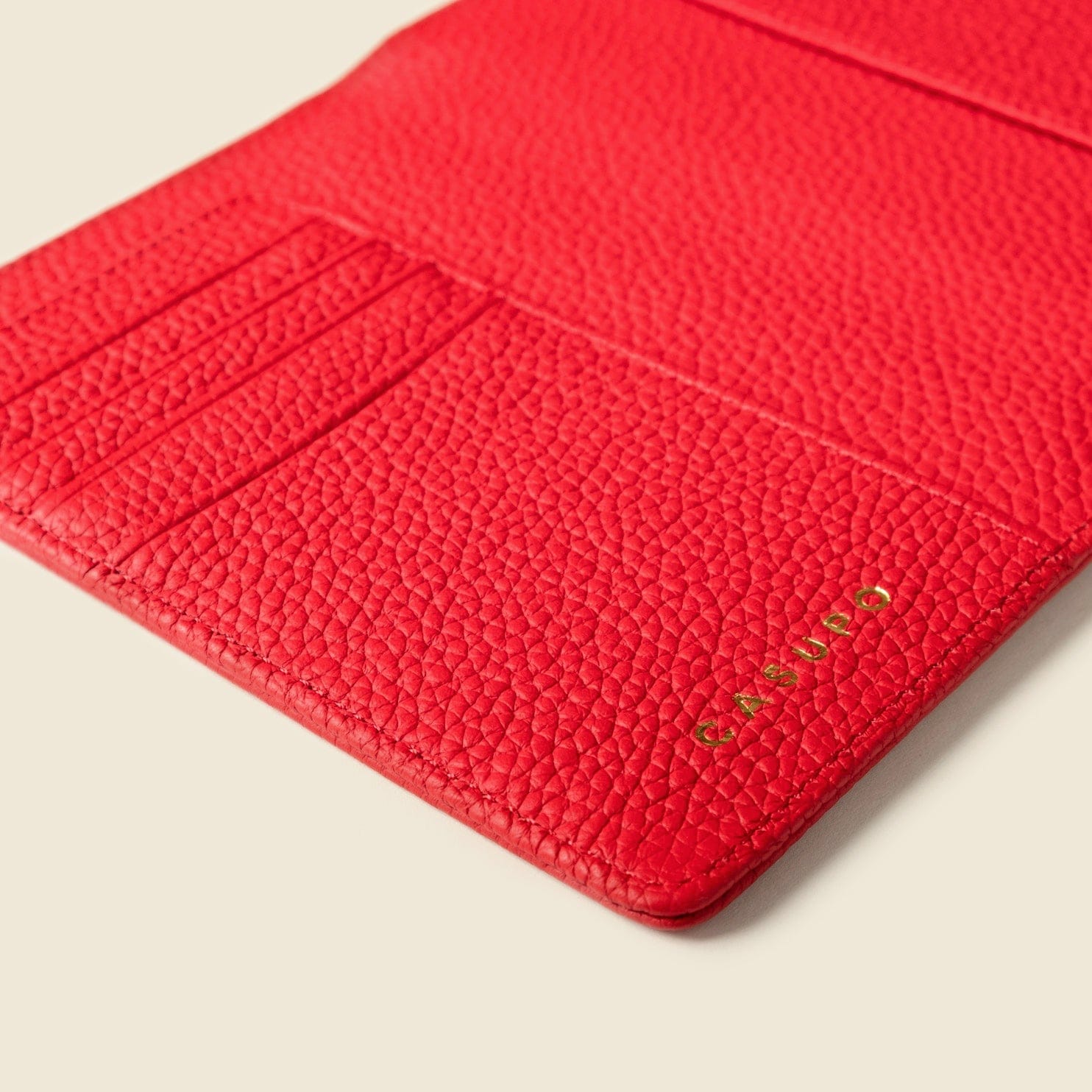 CASUPO Small Leather Goods Leather Passport Wallet with RFID - Red