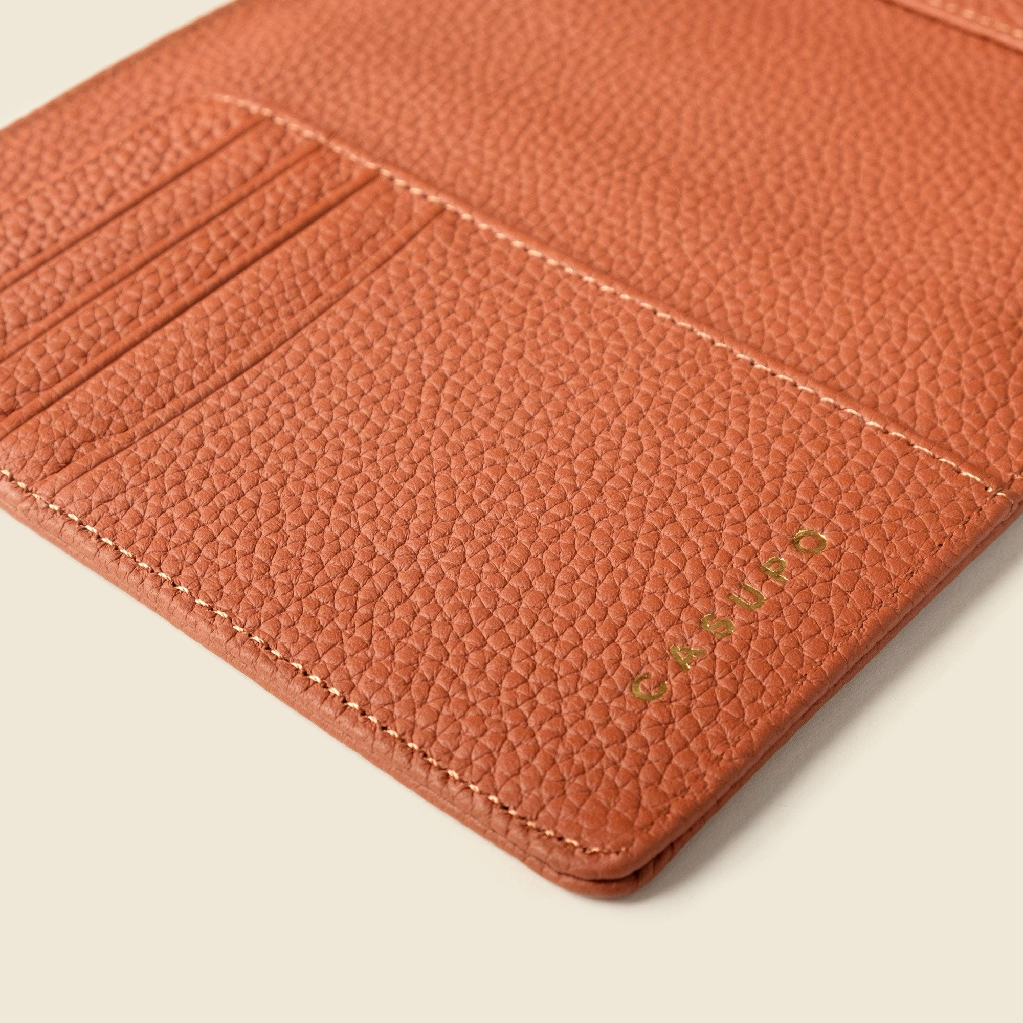 CASUPO Small Leather Goods Leather Passport Wallet with RFID - Tan
