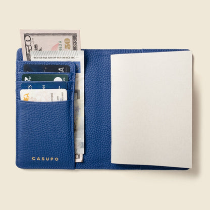 Leather Passport Wallet with RFID Shield- Cobalt