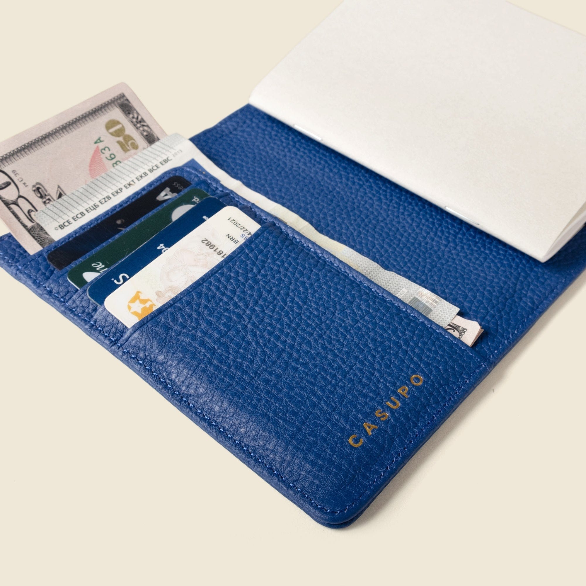 CASUPO Small Leather Goods Leather Passport Wallet with RFID Shield- Cobalt