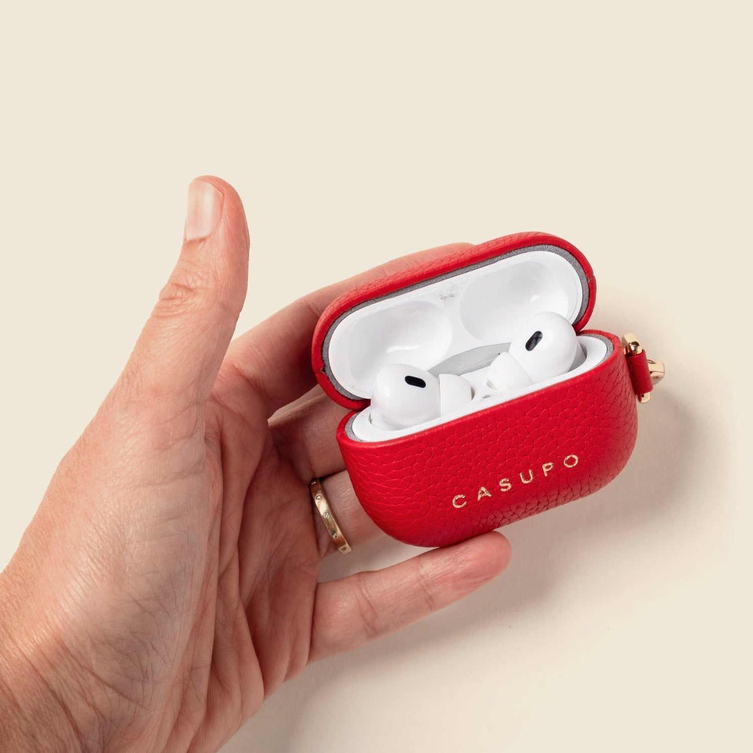 CASUPO Small Leather Goods Leather Airpod Case - Red