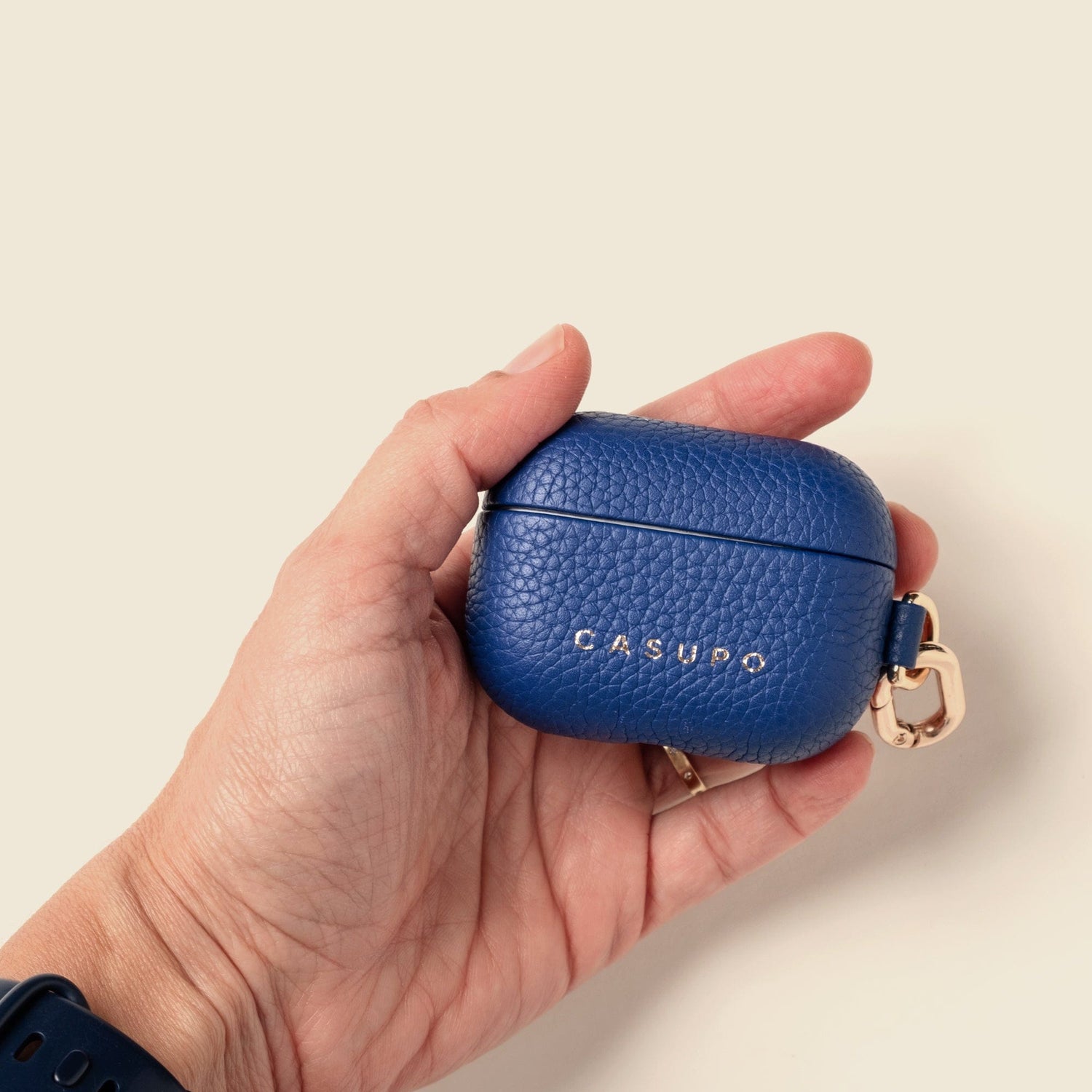 CASUPO Small Leather Goods Leather Airpod Case - Cobalt