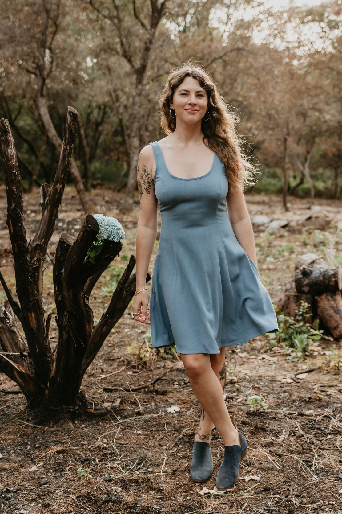 Delana Dress in BB Blue Irish Linen