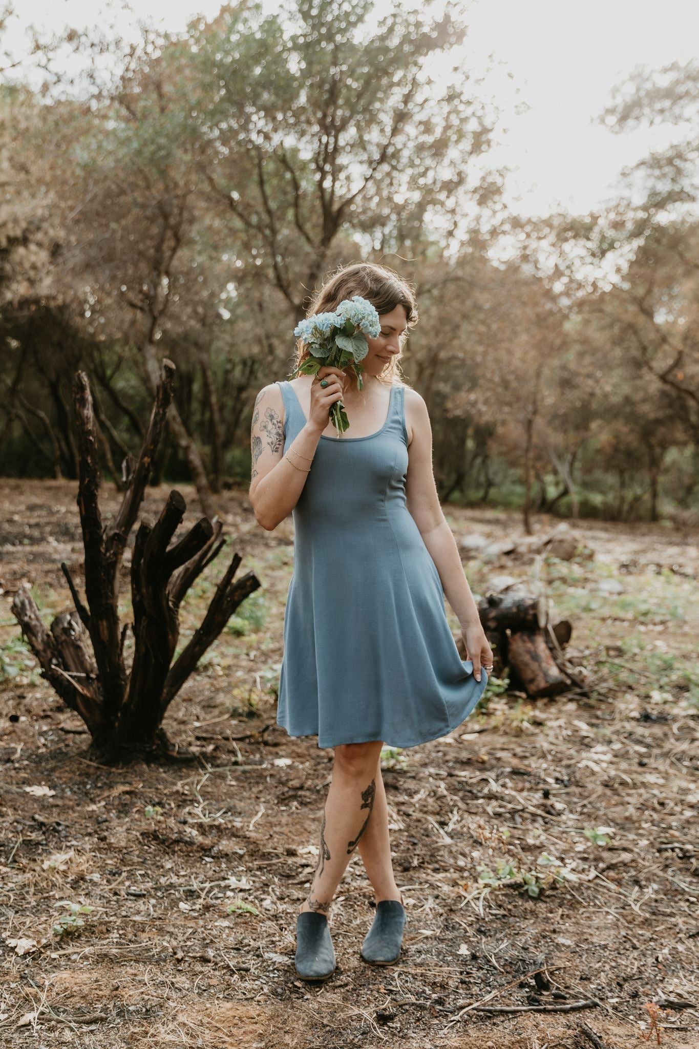 Delana Dress in BB Blue Irish Linen