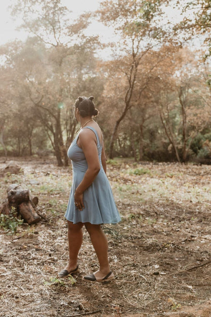 Delana Dress in BB Blue Irish Linen