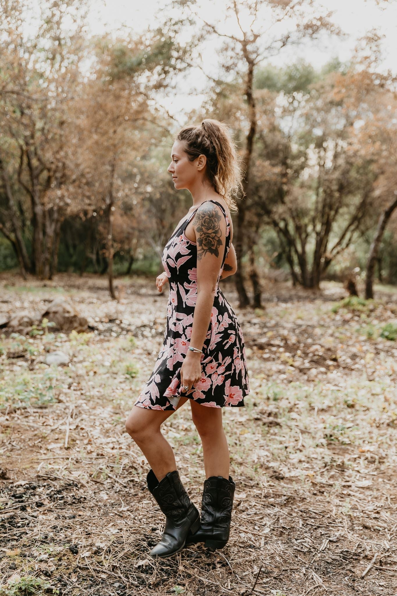 Delana Dress in Dark Floral Challis