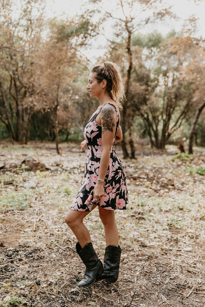 Delana Dress in Dark Floral Challis