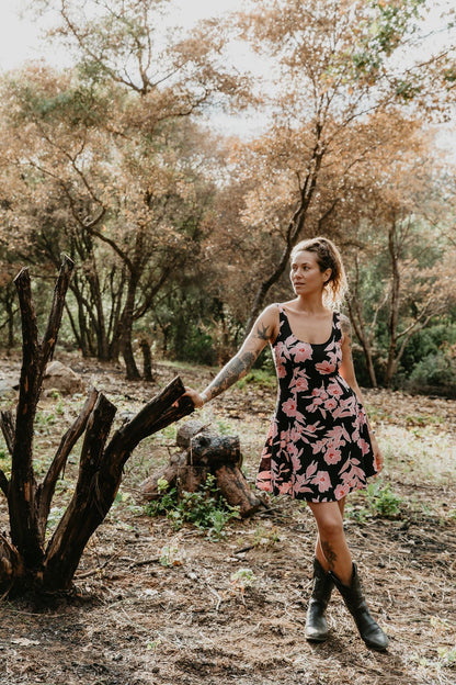 Delana Dress in Dark Floral Challis