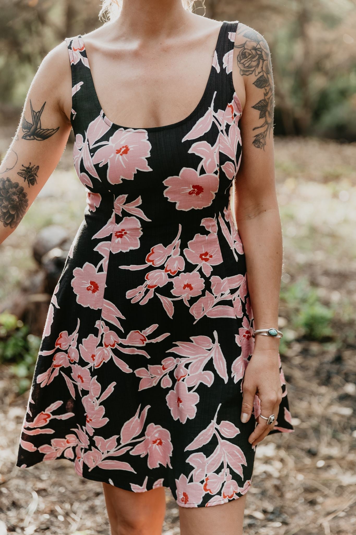 Delana Dress in Dark Floral Challis