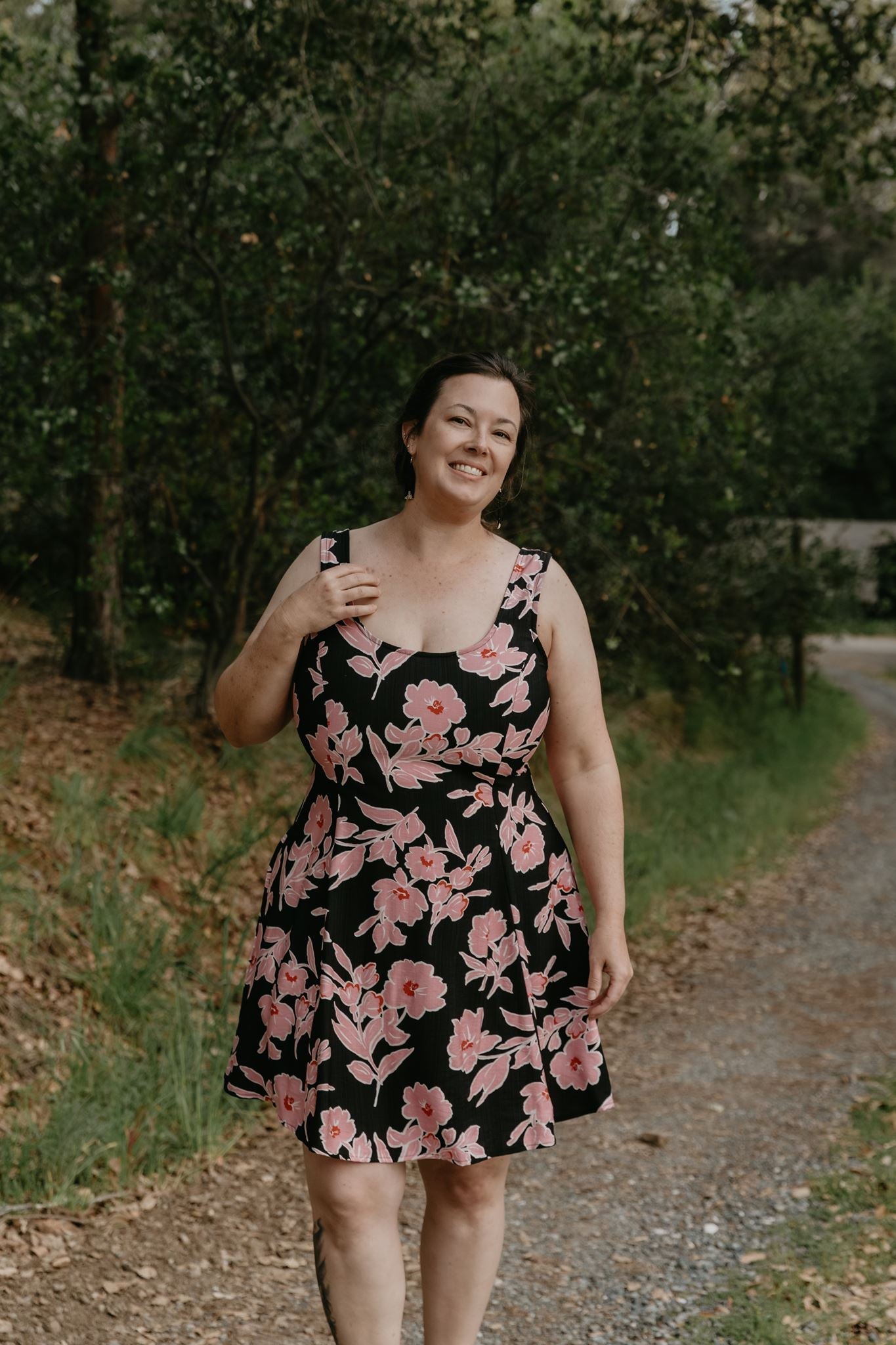 Delana Dress in Dark Floral Challis
