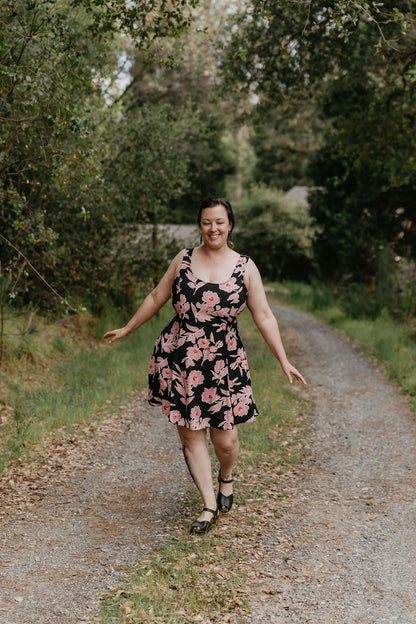 Delana Dress in Dark Floral Challis