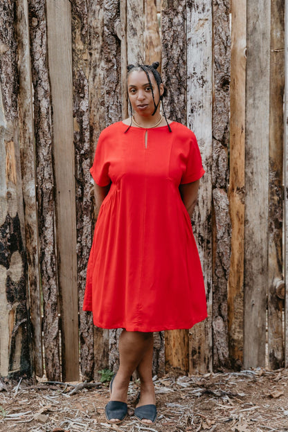 Nada Dress in Cherry Red Linen
