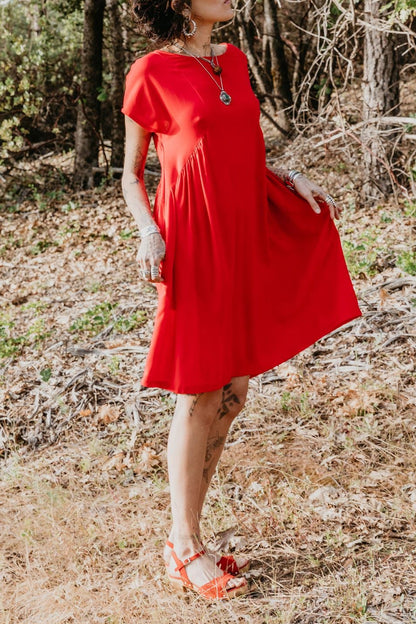Nada Dress in Cherry Red Linen