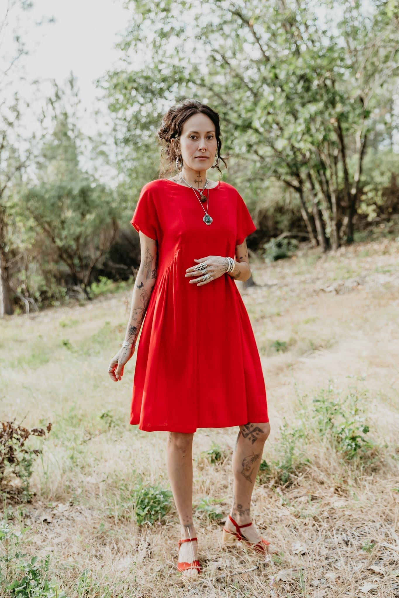 Nada Dress in Cherry Red Linen